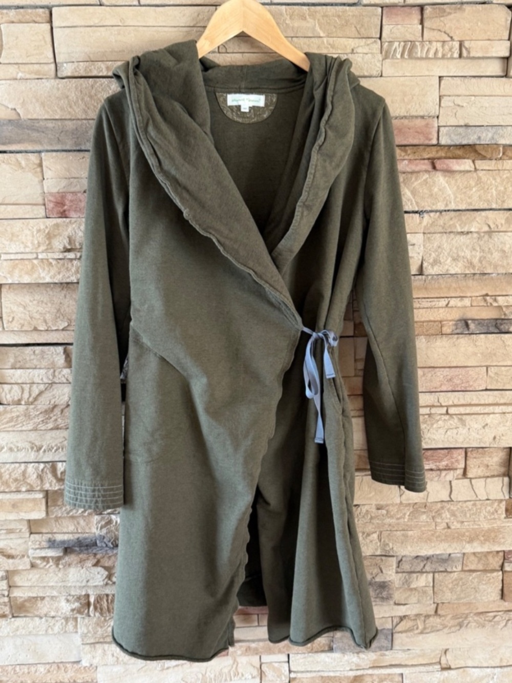 Stewart + Brown Olive Green Organic Cotton Wrap Hooded Coat Size M